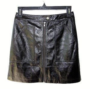 MINK Pink Size XS Black Faux Leather Full Zip Mini Skirt